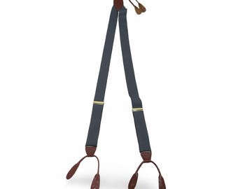 CAS West Germany Mens Gray Elastic Leather Button End Suspenders Y-Back Braces