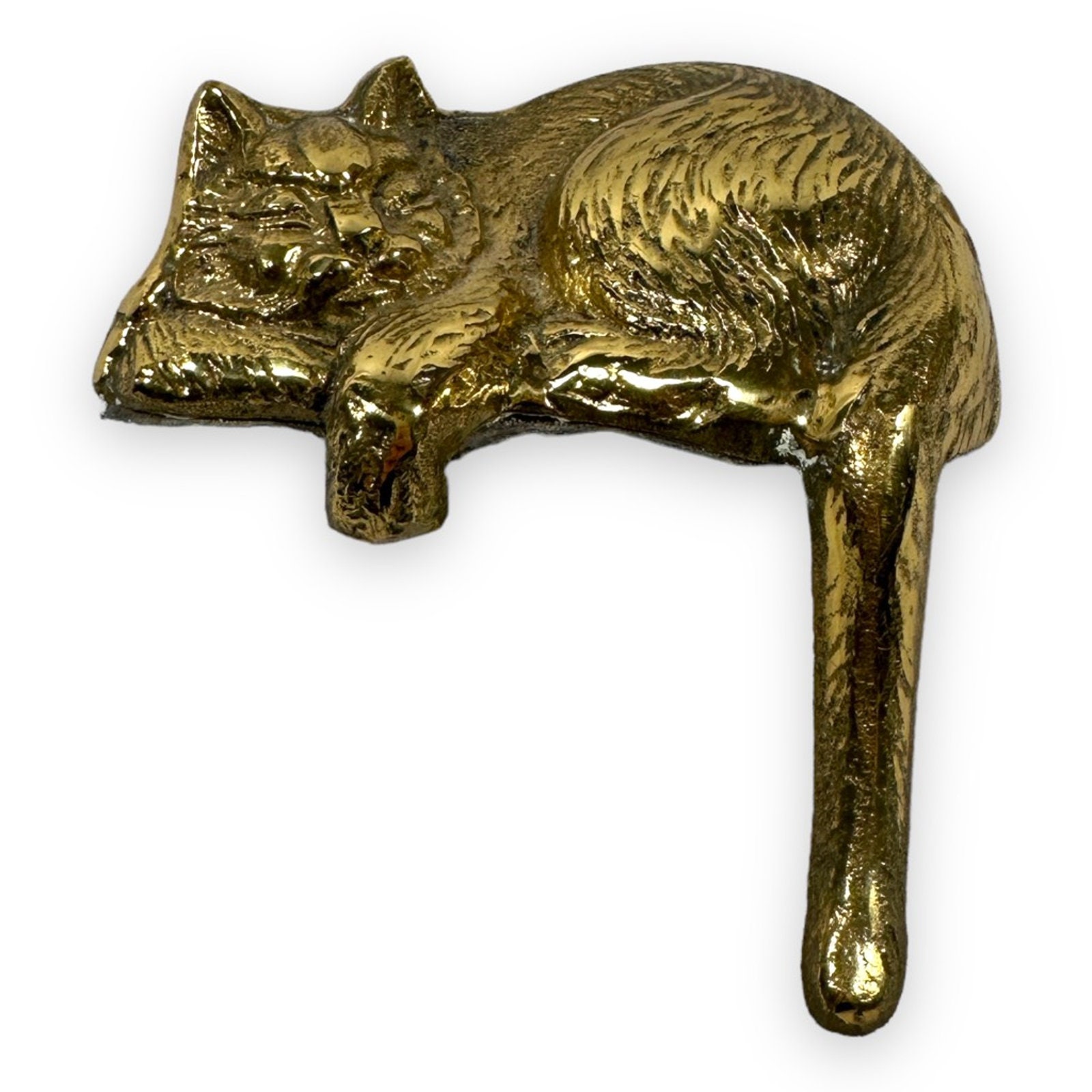 Brass Sleeping Cat Figurine Shelf Mantel Sitter Vintage 1997