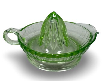 Vintage Green Uranium Glass Citrus Juicer Reamer UV Glows Depression Glass