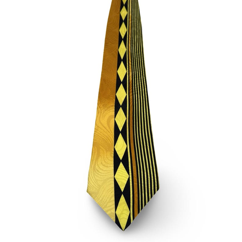 Vintage Gianni Versace Mens Silk Tie Yellow Black Geometric Polka Dot Stripe image 1