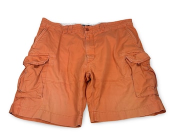 Vintage Polo Ralph Lauren Mens Orange Cotton Twill Cargo Shorts 42 Classic Fit