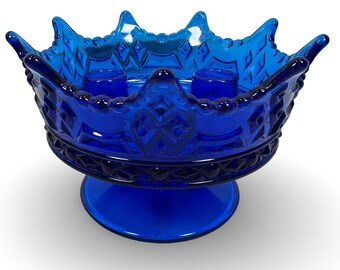 Fostoria Luxembourg Crown Triple Candle Holder Cobalt Blue Footed Glass Rare