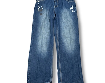 Vintage Southpole Y2K Baggy Jeans Men’s 34 Blue Loose Paint Skull Freedom Live