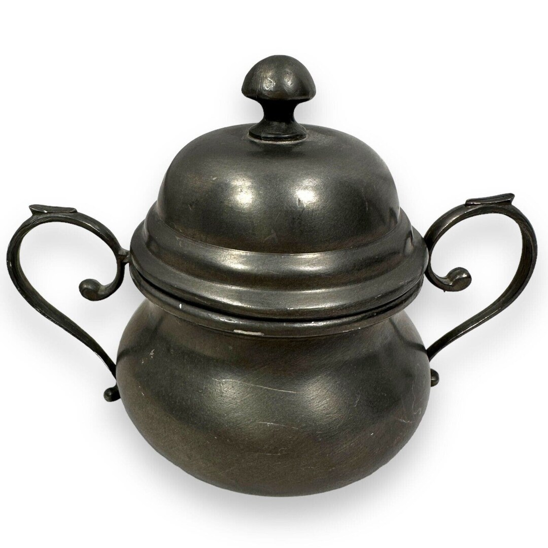 Antique Vintage Old World Pewter Sugar Dish Bowl Serving With Lid ...