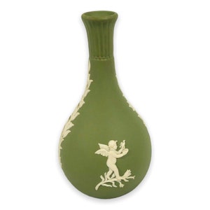Wedgwood Jasperware Sage Green Bud Vase Teardrop Bottle Cherub Angles Vintage