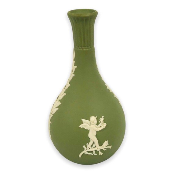 Wedgwood Jasperware Sage Green Bud Vase Teardrop Bottle Cherub Etsy