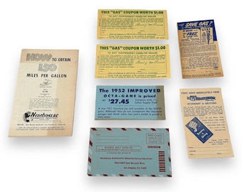 Vintage 1950s Automobile Pamphlet Gas Coupons Flyers and Ad Inserts Lot of 7
