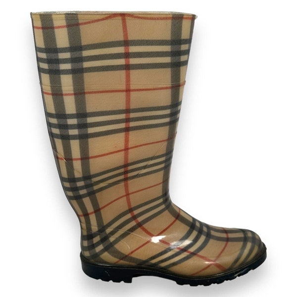 Burberry Vintage Check Rain Rubber Boots Women's EU 41 US 11 Brown Pull On READ