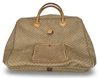 Vintage Gucci Luggage Bag Micro GG Monogram Briefcase Tote Tan 1970s Rare READ
