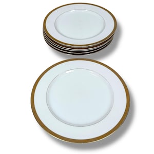 Yamaka Cartier 2895 Dinner Plates 10.5" White Gold Trim Fine China Lot of 6
