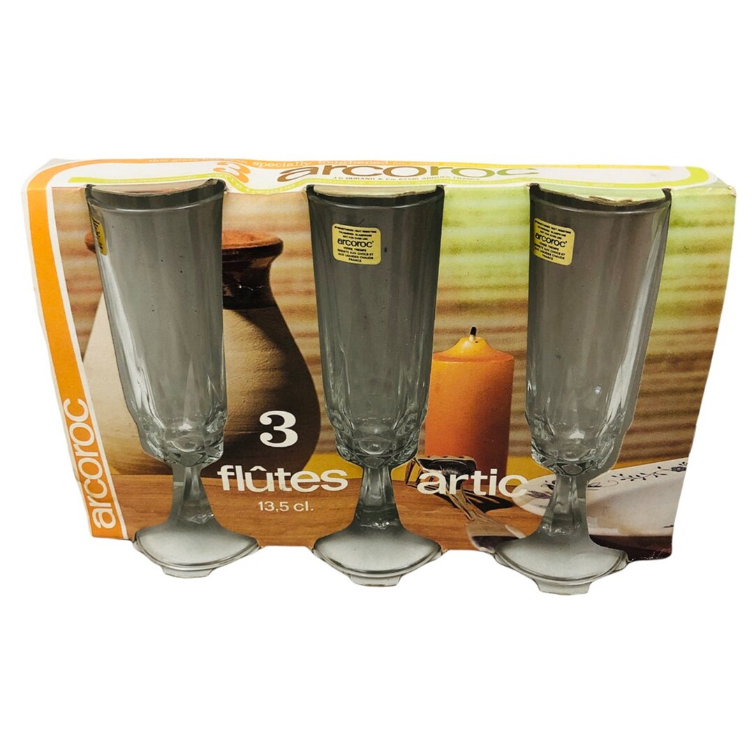 Arcoroc Glass Flutes Set 3 Flute Heat Resisting Glassware Champagne
