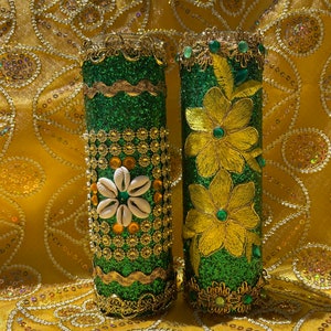 Handmade Candle with beautiful design for Orisha Orula/ Vela echa a mano con diseño hermoso para Orisha Orula