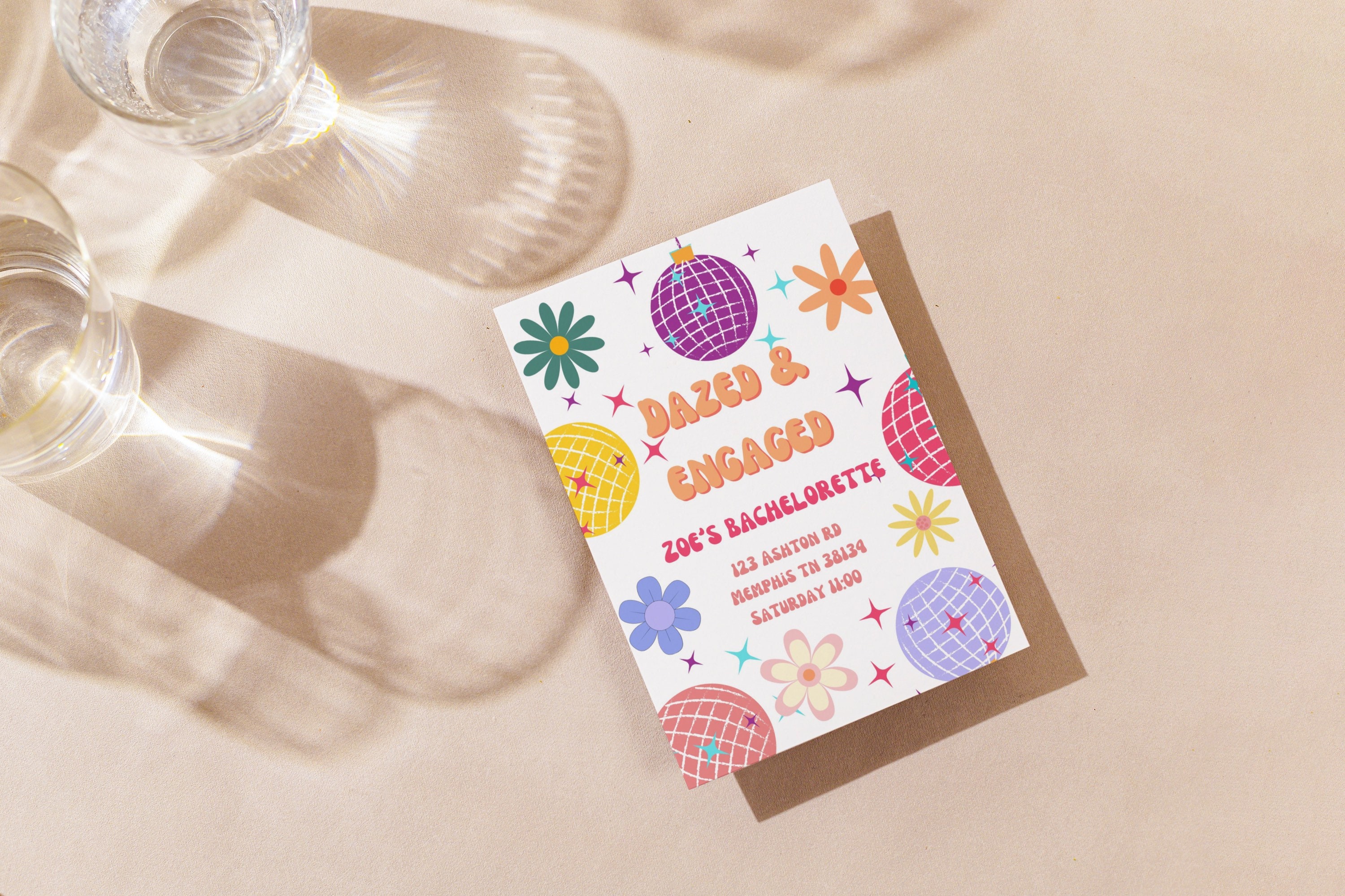 Dazed and Engaged Bachelorette Party Invitation 70s themed invite disco bachelorette party invitation groovy invite retro
