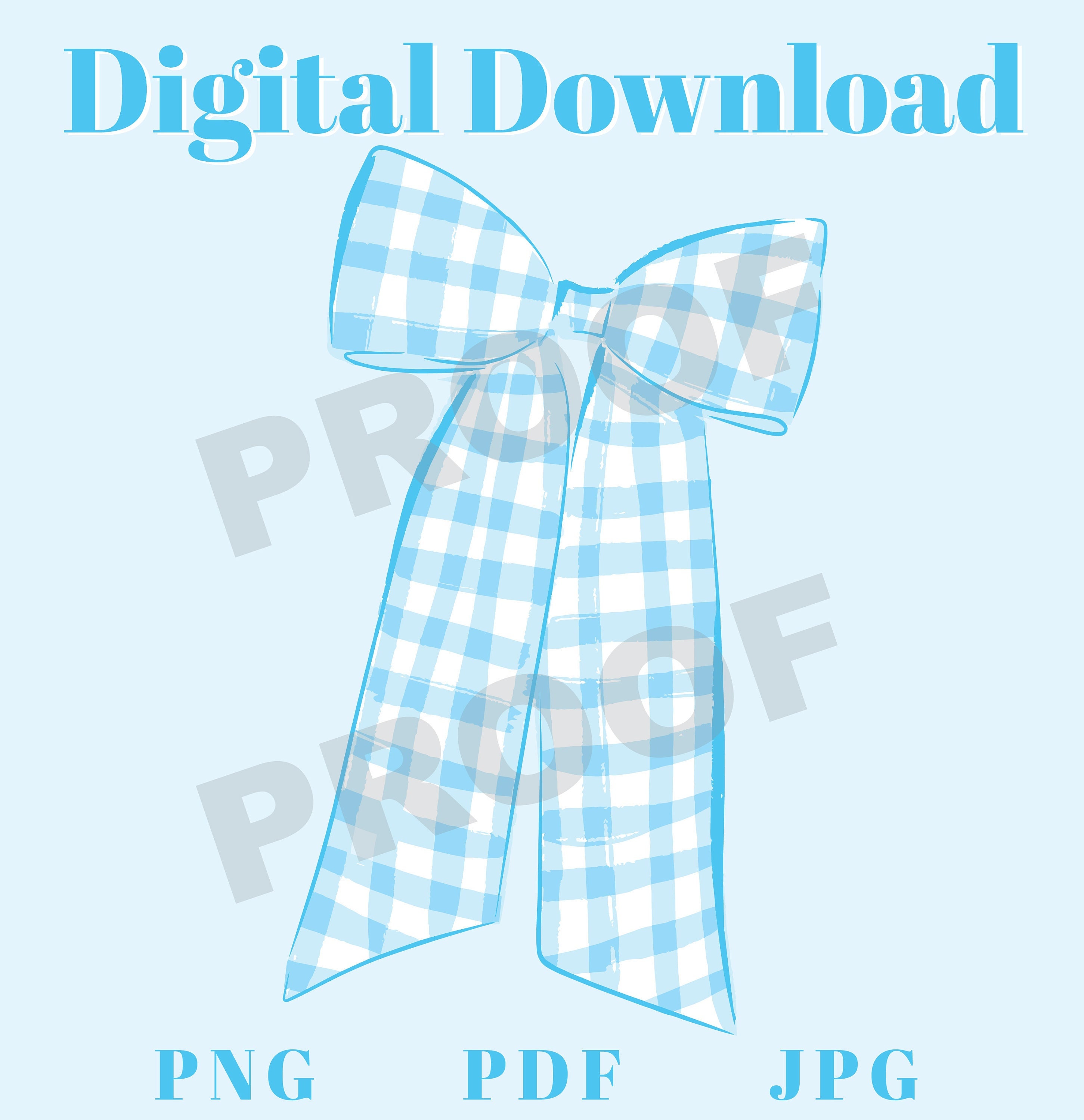 Preppy Gingham Bow Drawing for T -Shirt Digital Download Preppy Blue Gingham Bow for Sticker