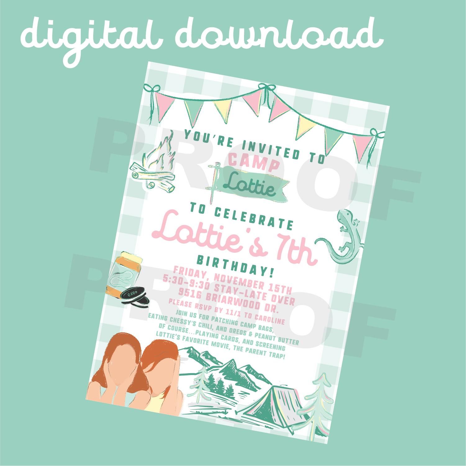 Parent Trap Birthday Party Invitation Summer Camp Sleepover Birthday ...