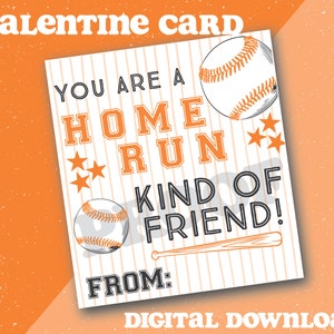 Orange Baseball Valentine Card Digital Download Sport Valentine