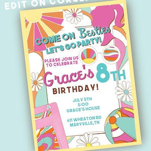 Come on Besties Lets Go Party Pool Party Dollie Digital Invite