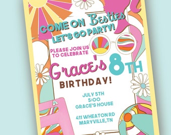 Come on Besties Lets Go Party Pool Party Dollie Digital Invite