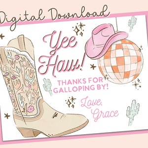 Disco Cowgirl Thank You Cards Digital Download