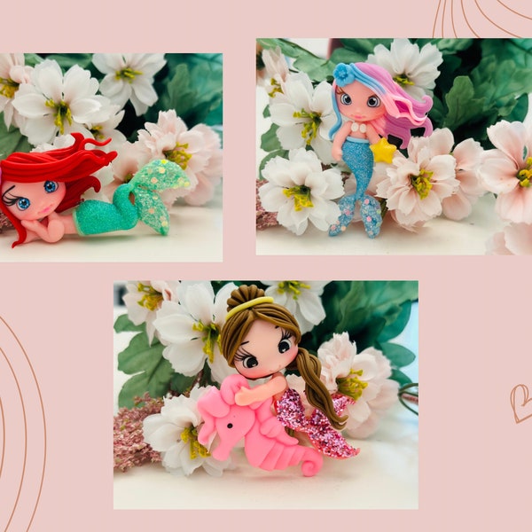 clay mermaids for bow appliqués, tiaras, fridge magnets/dolls collection clay center/clay centerpieces /bow center/clay centerpieces