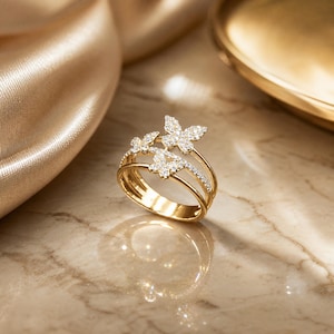 Butterfly Ring, 925 Sterling Silver, 14K Gold Plated, Rose Gold Plated, Cubic Zirconia, Statement Ring, Gift for Her
