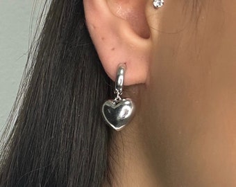 Big Silver Heart Earring - Etsy