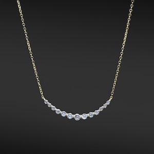 CZ Curved Bar Necklace, Sterling Silver, 14K Gold Plated, Gift for Her