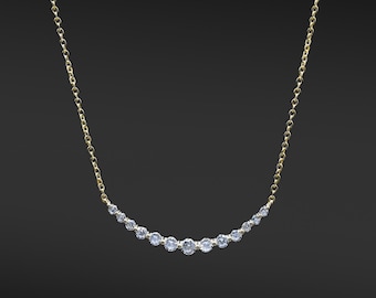 CZ Curved Bar Necklace, Sterling Silver, 14K Gold Plated, Gift for Her
