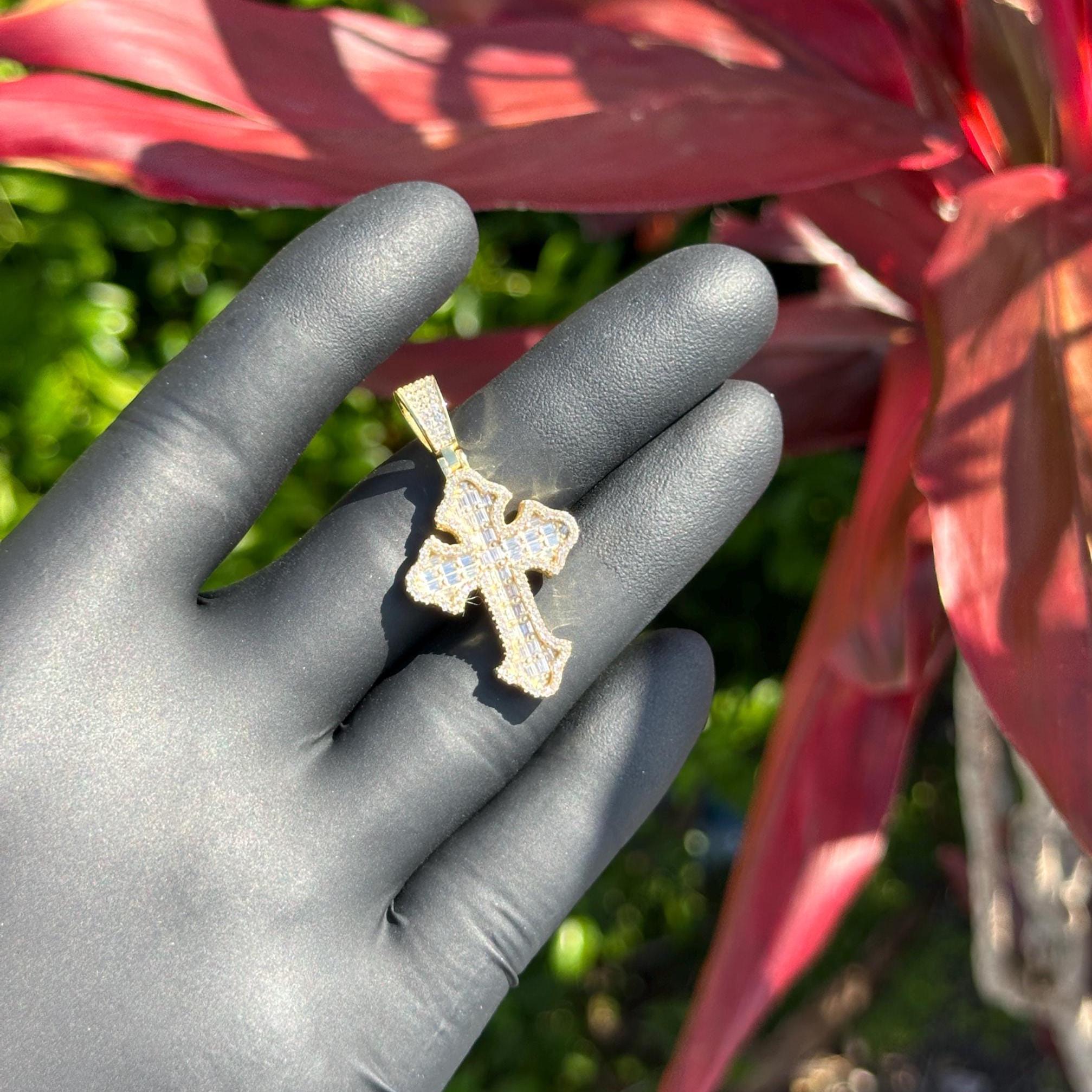 Iced Out Cross Pendant – 14k Gold Plated Sterling Silver, Cubic ...