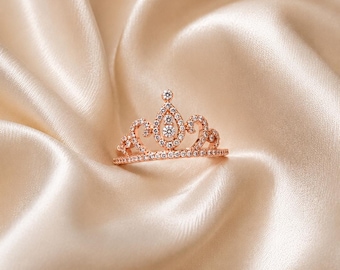Crown Ring, Cubic Zirconia, Tiara Ring, Princess Ring, 925 Sterling Silver, 14K Gold Plated, Rose Gold Plated, Gift for Her