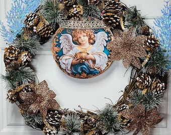 Best Artificial Christmas 22In Wreaths Front Door. One of a kind Holiday Wreaths. Gold, Silver, Red, Blue, Angel, Glitter