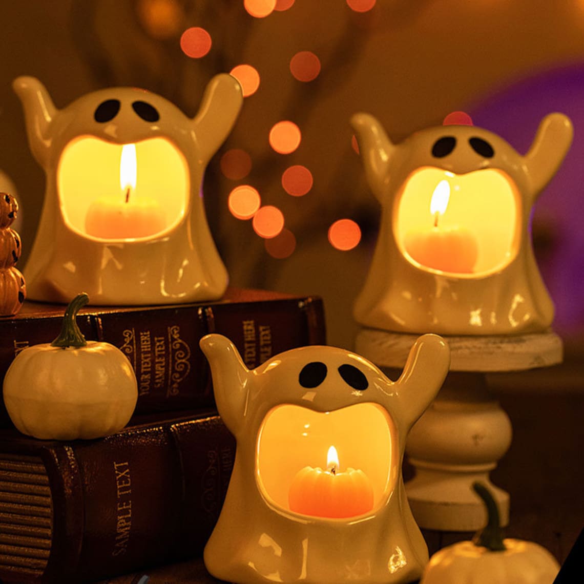 Ghost Tea Light Holder Handmade Ceramic Candle Holder Spooky Etsy