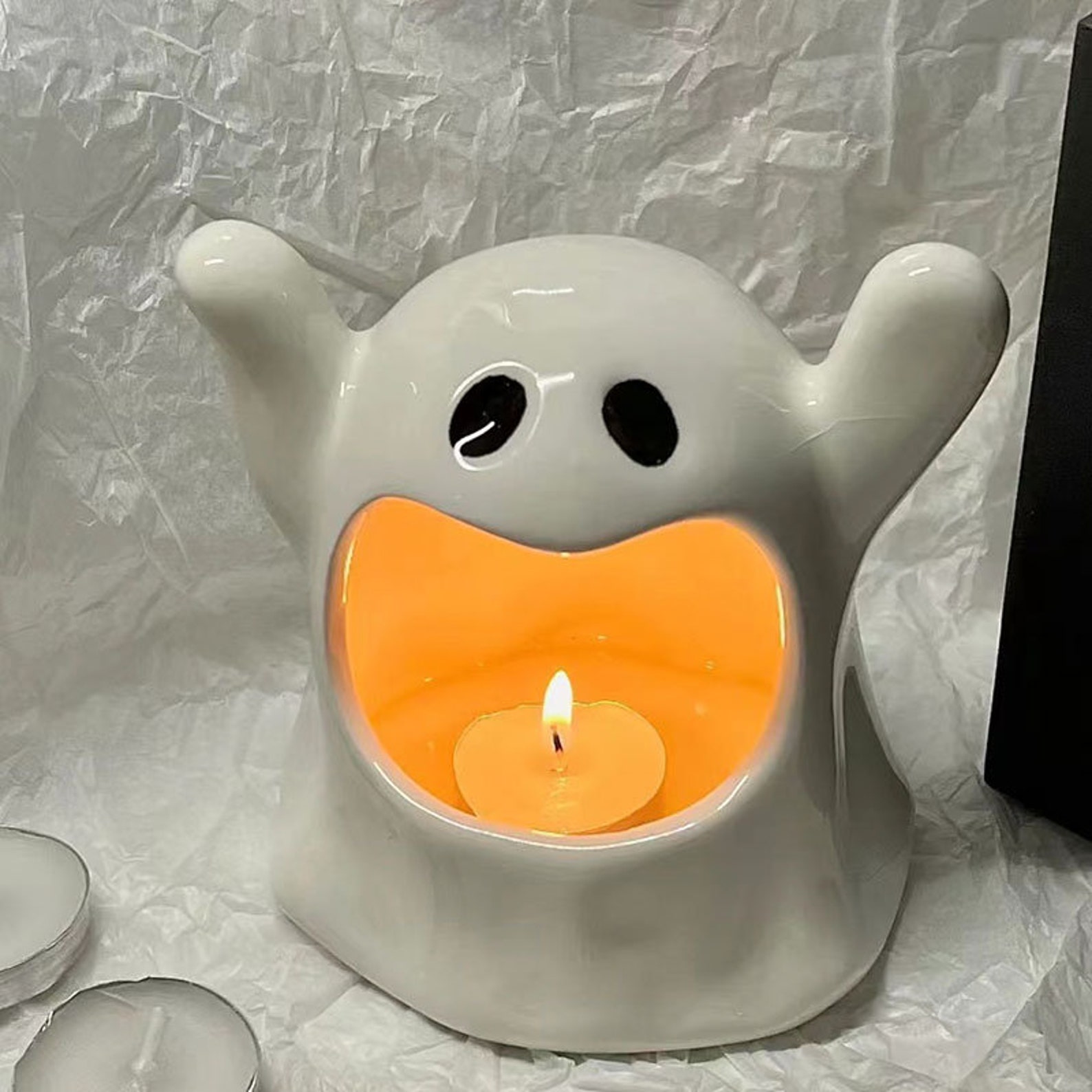 Ghost Tea Light Holder Handmade Ceramic Candle Holder Spooky Etsy