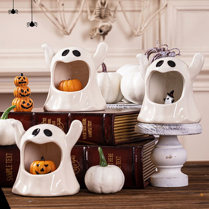 Ghost Tea Light Holder Handmade Ceramic Candle Holder Spooky Etsy