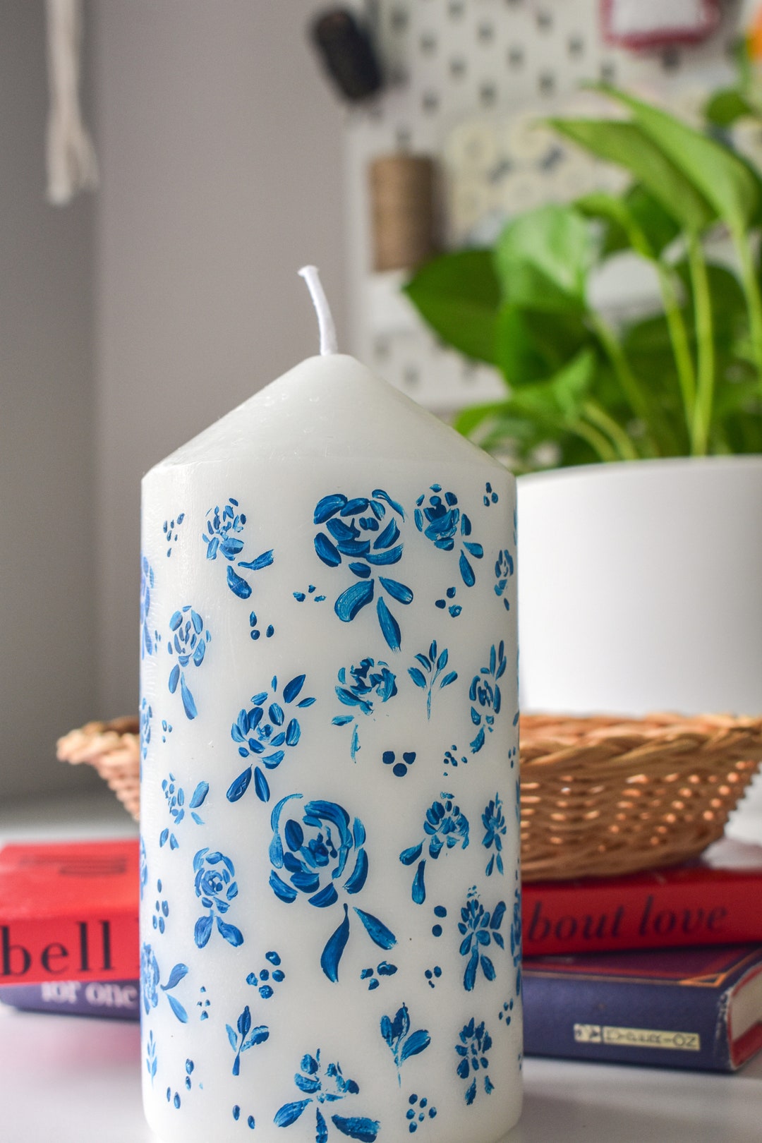 Floral Pillar Candles Painted Pillar Candles Hand Painted Pillar