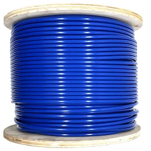 May include: A spool of blue cord wrapped around a wooden base.
