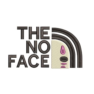 May include: Black and white graphic design with the text "THE NO FACE" and a stylised mountain range with a simple face design.