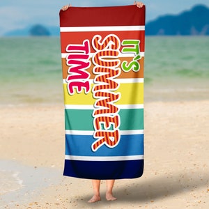 Summer Time Towel - Colorful Gifts for Friends - 30 x 60 Fast-Drying Absorbent Towel, 100% Ultra-Soft Cotton Back-Side - LGBTQ Pride Design