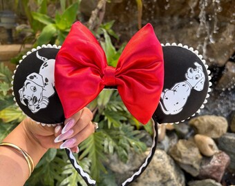 Orejas de ratón dálmata hechas a mano, diadema de orejas de Minnie, 101 dálmatas