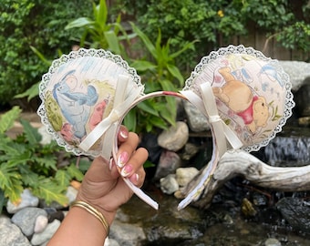 Handmade Lace Winnie the Pooh Mouse Ears Headband