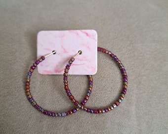 Maroon Beaded Hoop Earrings