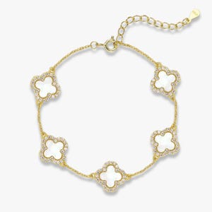 Bonaire White Pearl Clover Bracelet | 925 Sterling Silver Flower Motif Jewelry