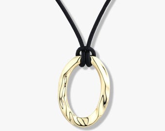 Leather Gold Pendant Necklace | 925 Sterling Silver Jewelry
