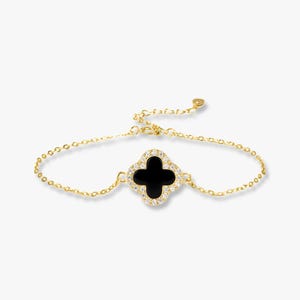 Single Black Clover Bracelet | 925 Sterling Silver Flower Motif Jewelry