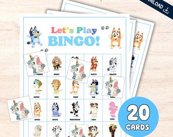 Bluey Inspired Bingo Cards Printable Game, Blue Heeler Bingo Boards Activity, Bluey Birthday Party Activity Game, Printable Bluey Bingo Game