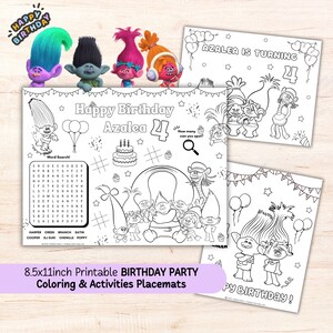 Trolls Birthday Coloring Sheet, Trolls Coloring Page Activity Sheet, Printable Trolls Birthday Party, Trolls Coloring Page image 2
