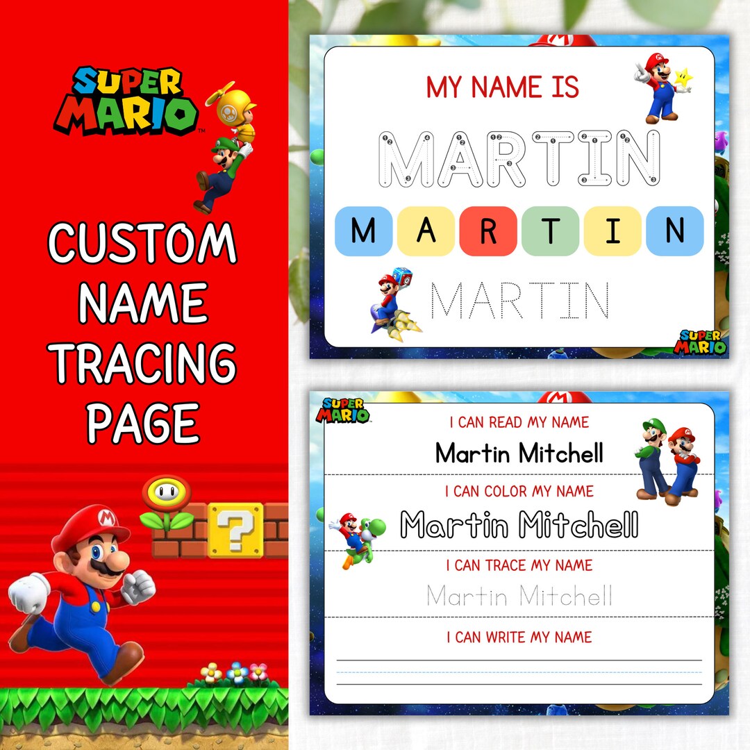 Super Mario Custom Name Tracing Sheet Handwriting Practice Personalized ...