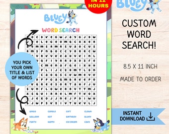 Bluey Custom Personalized Word Search Puzzle, Bluey Custom Birthday Word Search Printable, Bluey Party Favors, Bluey Birthday Favors