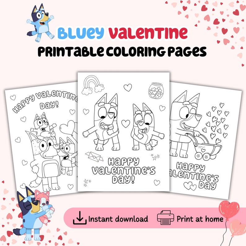 Bluey Valentine Coloring Pages, Valentine Coloring Pages, Bluey ...