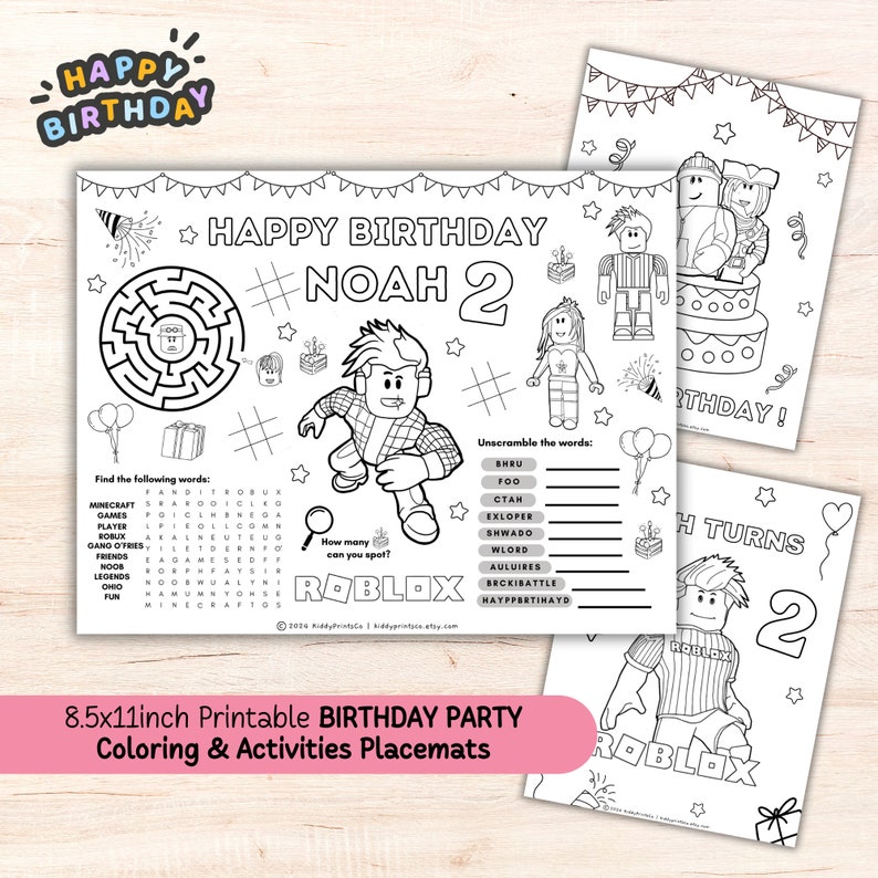 Roblox Birthday Coloring Sheet, Roblox Activity Sheet, Printable Roblox ...